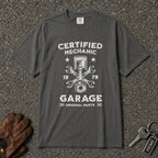pepper certified mechanic graphic tee — vintage piston wrench comfort colors auto shop shirt