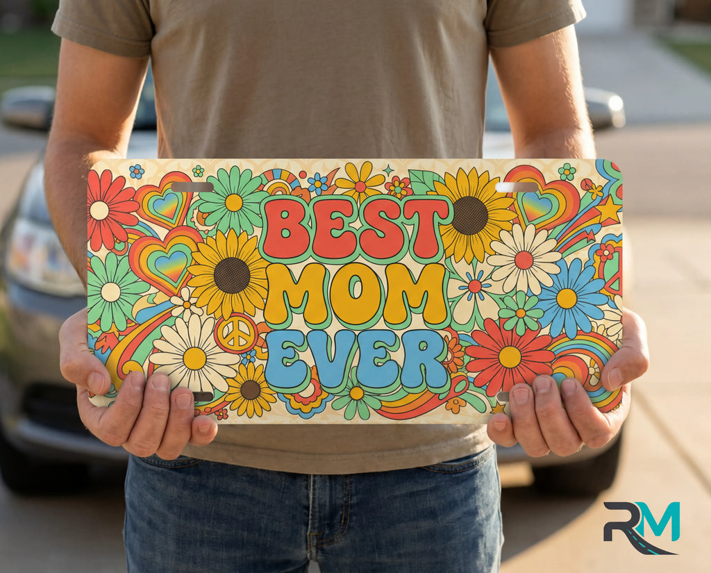 Best Mom Ever Retro Floral Vanity Plate
