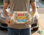 Best Mom Ever Floral Retro Rainbow Vanity Plate