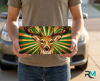 person holding stag deer license plate — stained glass wildlife vanity plate art