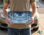 person showing ice sorceress vanity plate — luminous ice blue crystalline sorceress front license plate