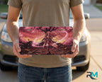 person showing samurai girl cherry blossom vanity plate — warm sunset pink sakura front license plate