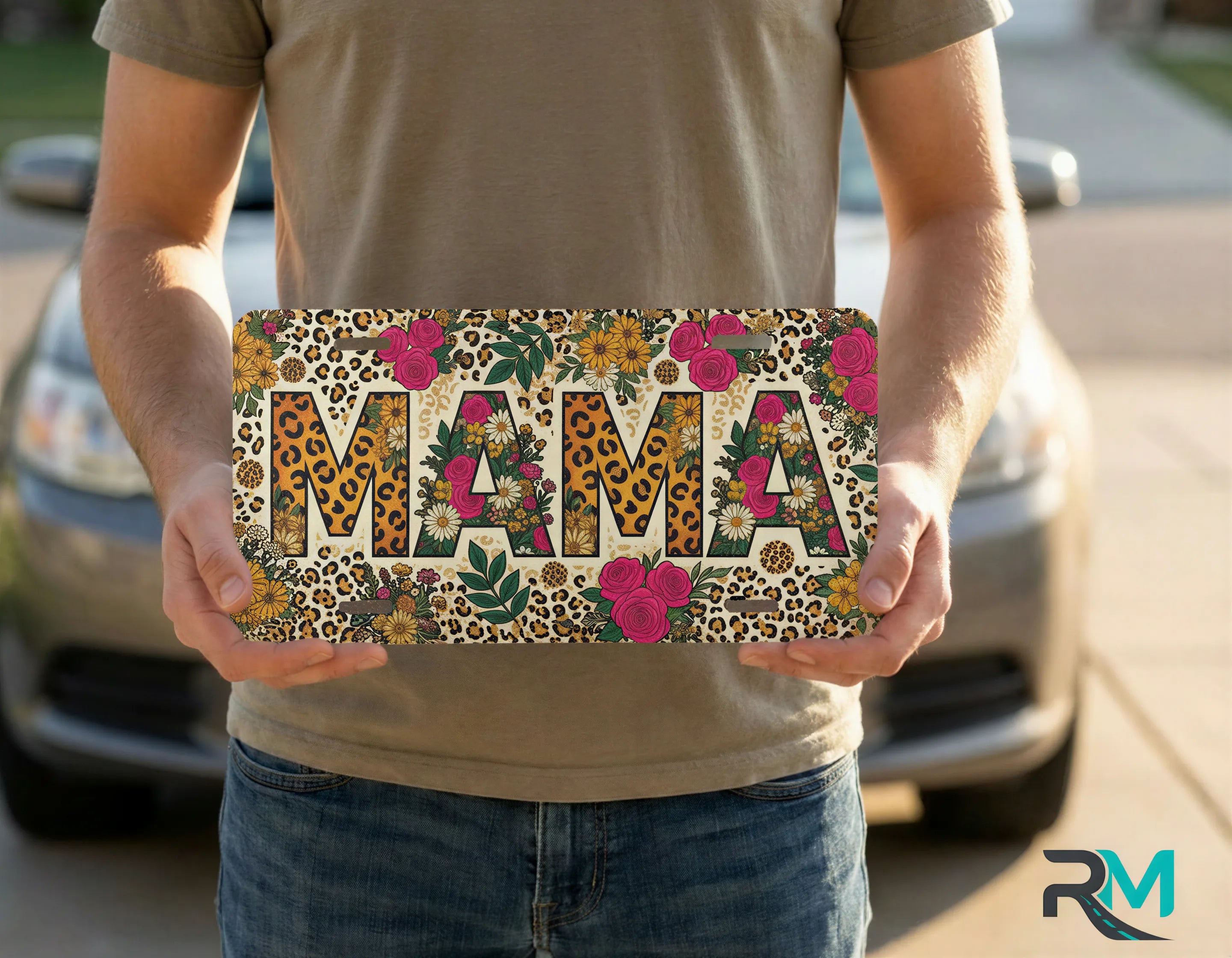 Mama Leopard Tropical Floral Vanity Plate