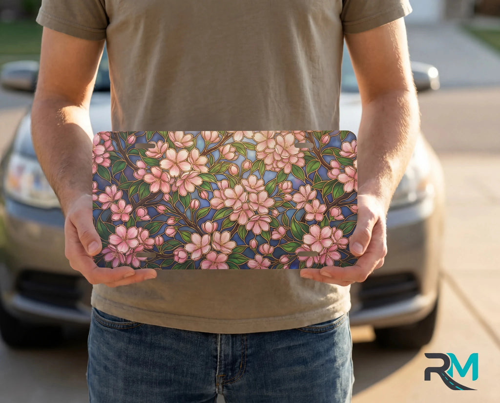 Pink Floral Pattern Vanity Plate - Road Muse