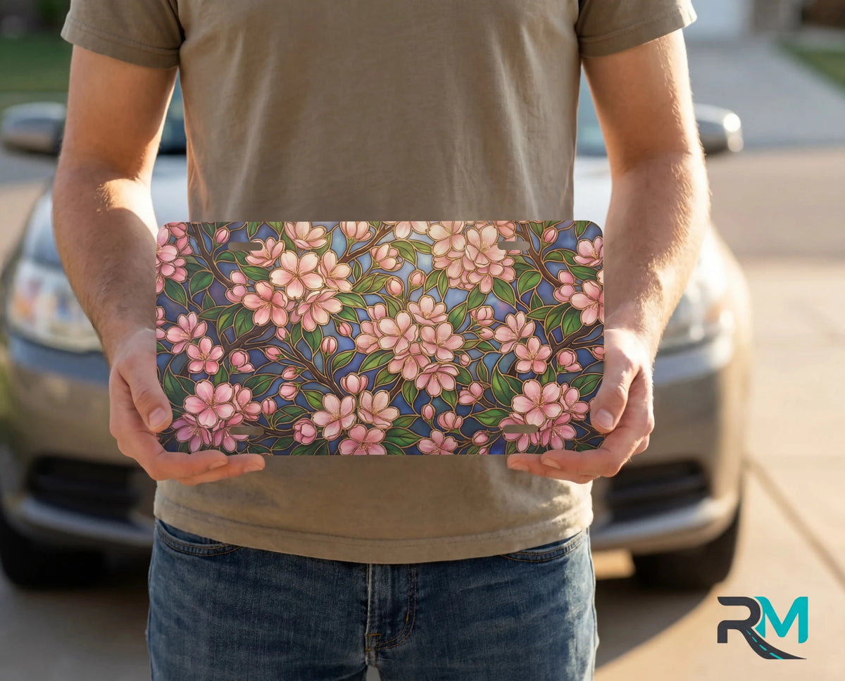 Pink Floral Pattern Vanity Plate - Road Muse