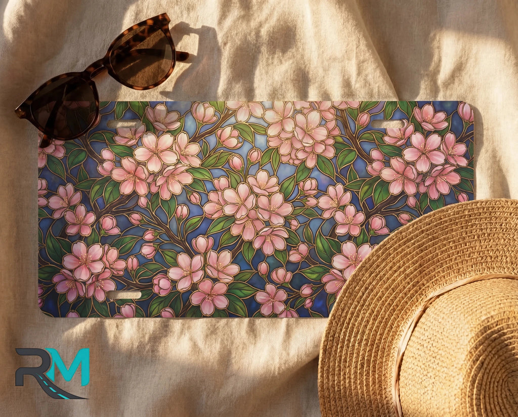 Pink Floral Pattern Vanity Plate - Road Muse