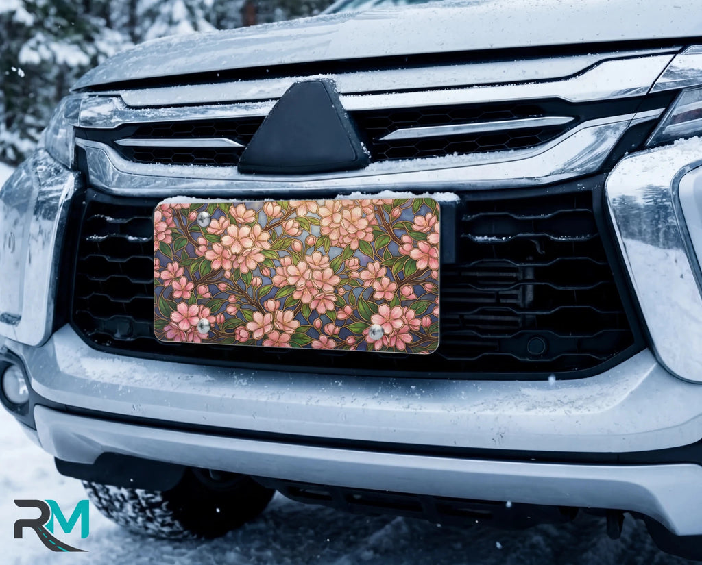 Pink Floral Pattern Vanity Plate - Road Muse