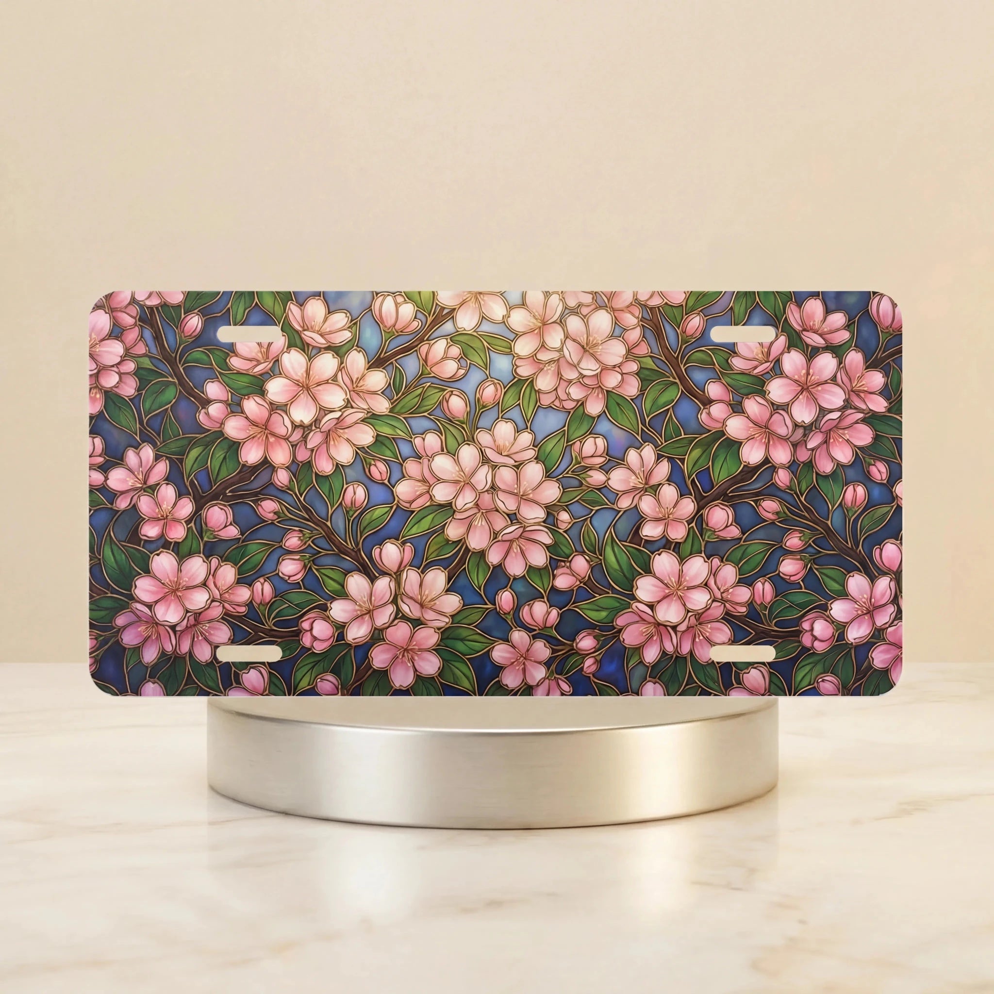 Pink Floral Pattern Vanity Plate - Road Muse
