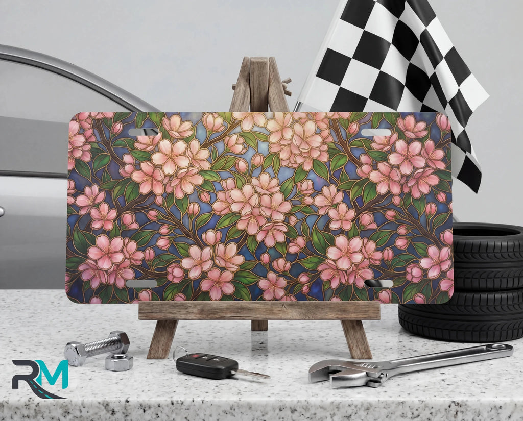 Pink Floral Pattern Vanity Plate - Road Muse