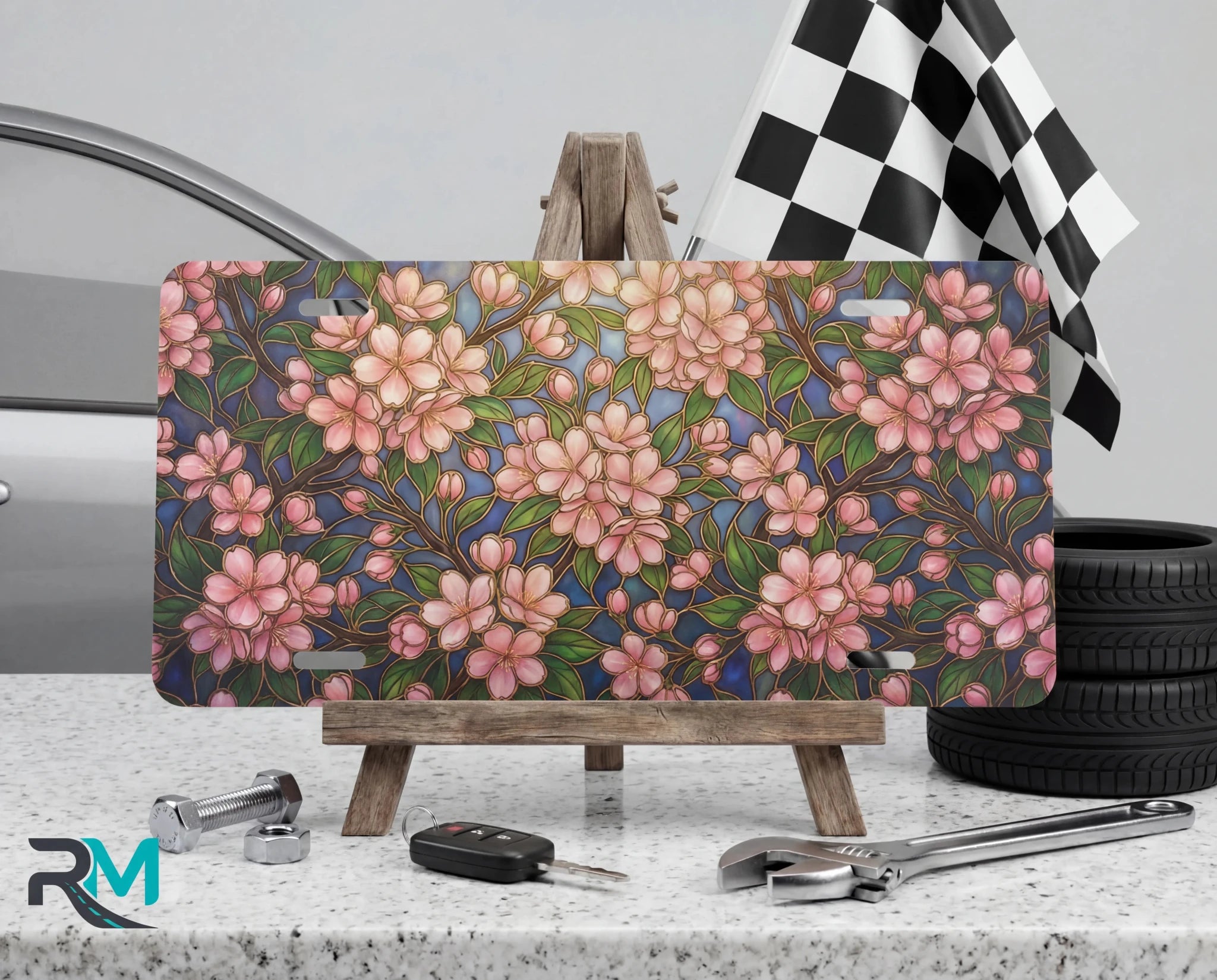 Pink Floral Pattern Vanity Plate - Road Muse