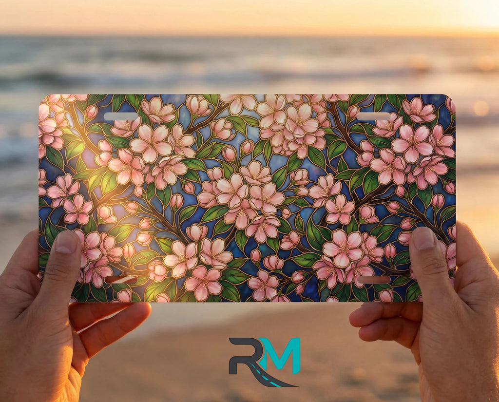 Pink Floral Pattern Vanity Plate - Road Muse