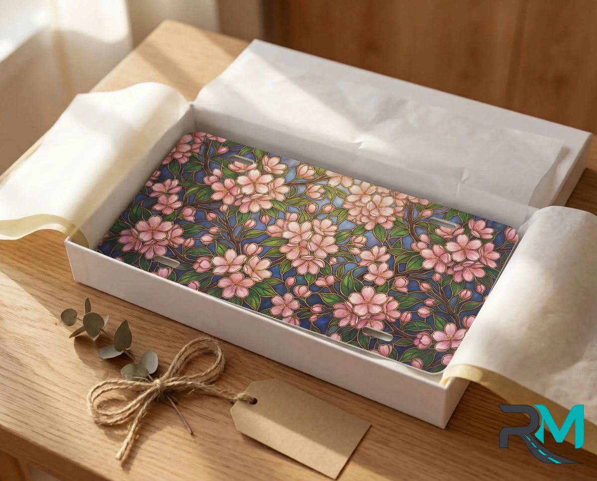 Pink Floral Pattern Vanity Plate - Road Muse