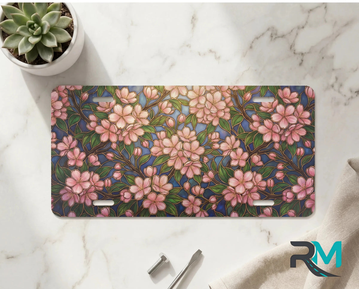 Pink Floral Pattern Vanity Plate - Road Muse