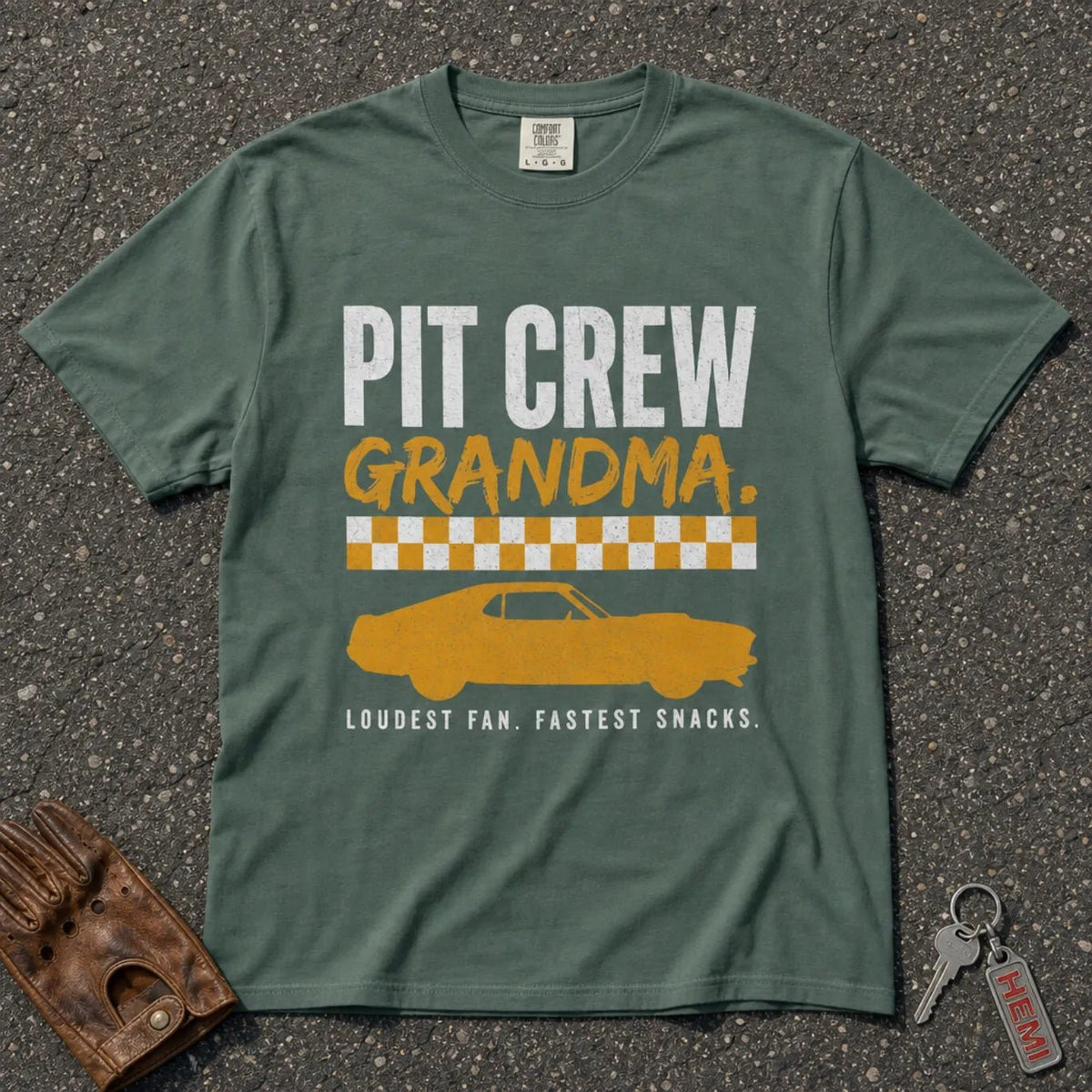 Pit Crew Grandma Racing Car Graphic Tee - Road Muse