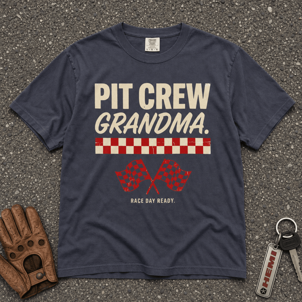 Pit Crew Grandma Racing Flags Tee - Road Muse