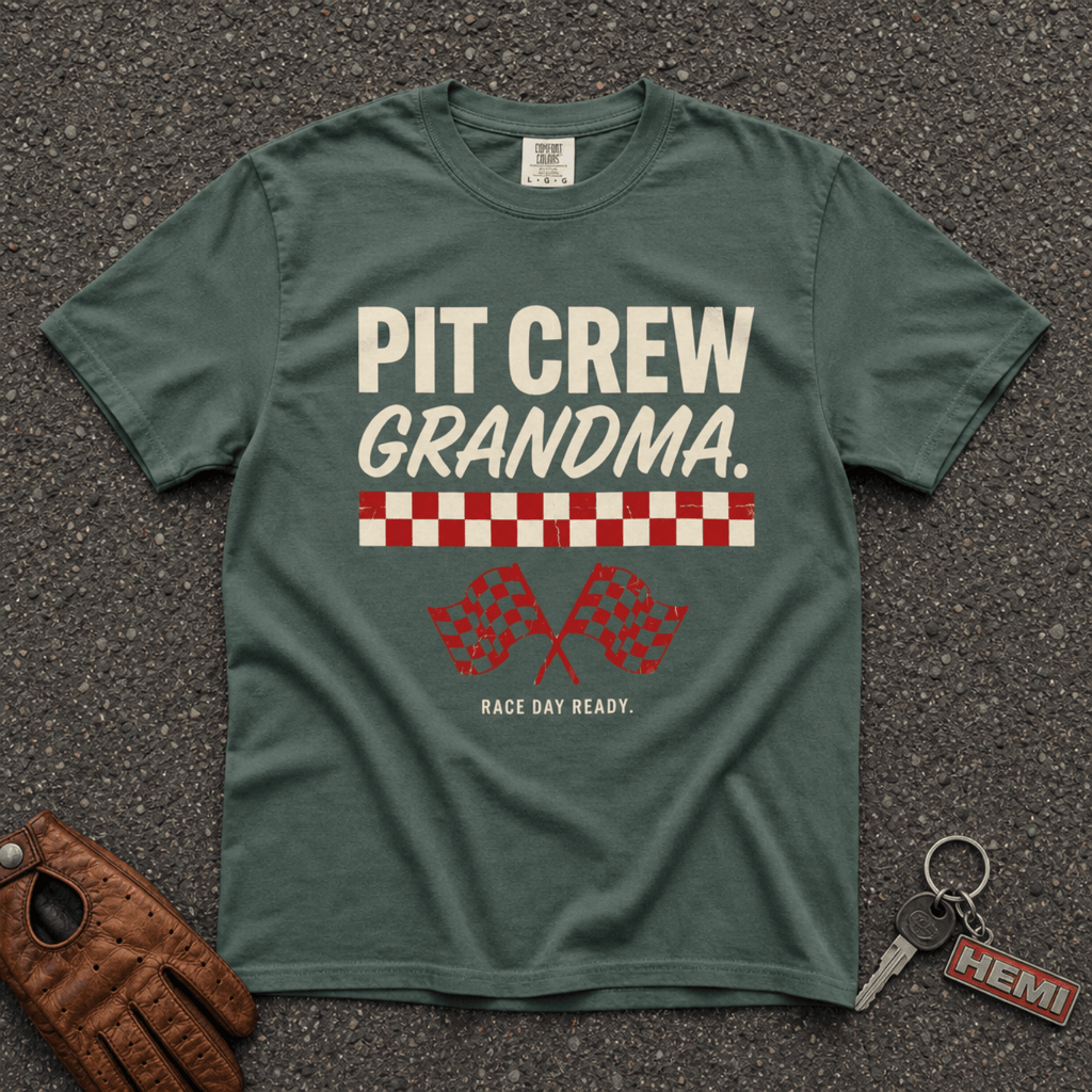 Pit Crew Grandma Racing Flags Tee - Road Muse