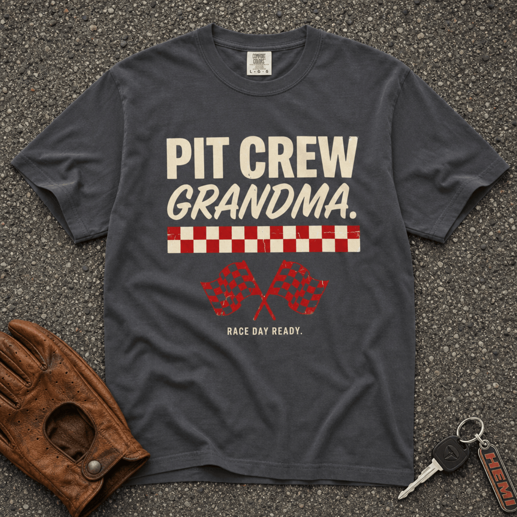 Pit Crew Grandma Racing Flags Tee - Road Muse