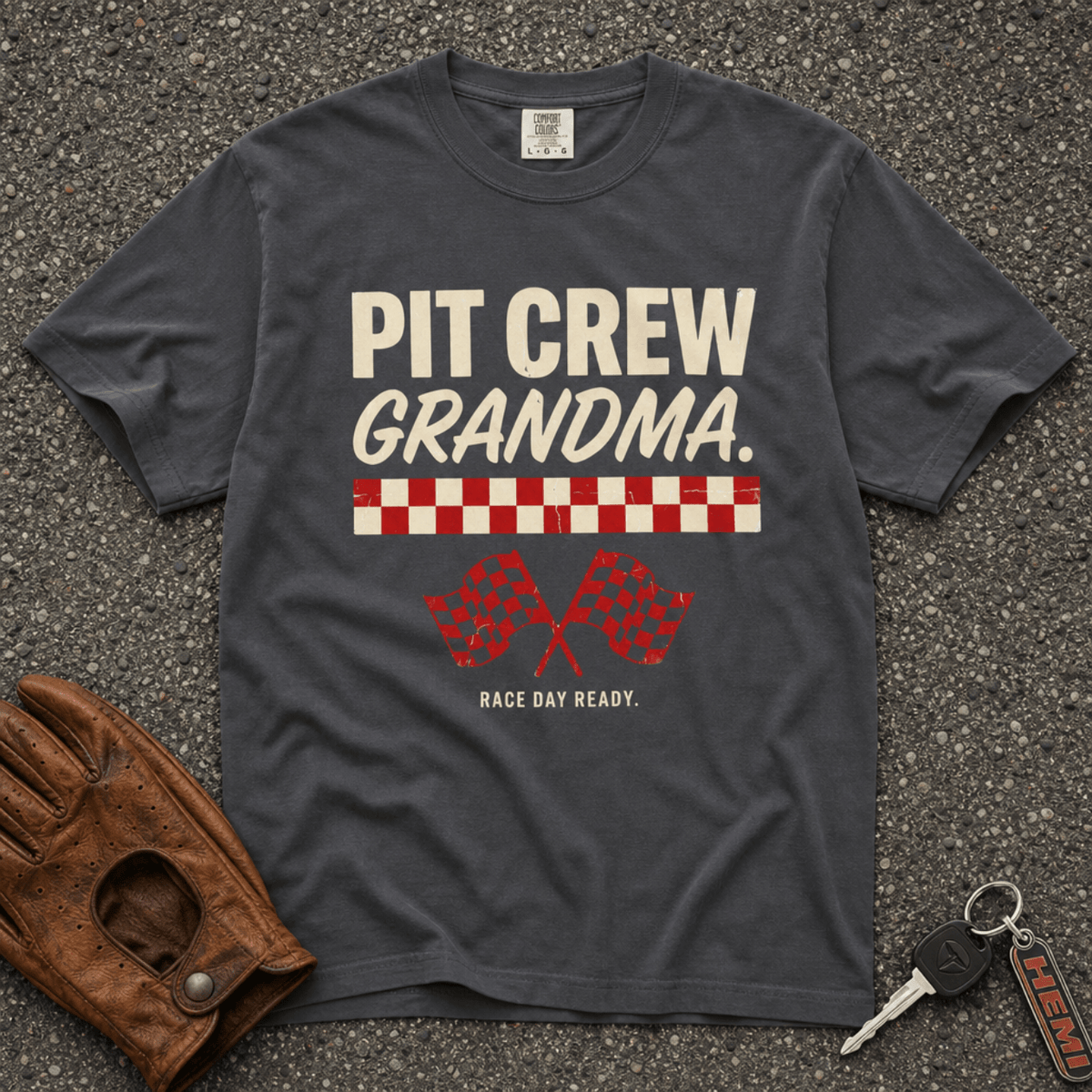 Pit Crew Grandma Racing Flags Tee - Road Muse