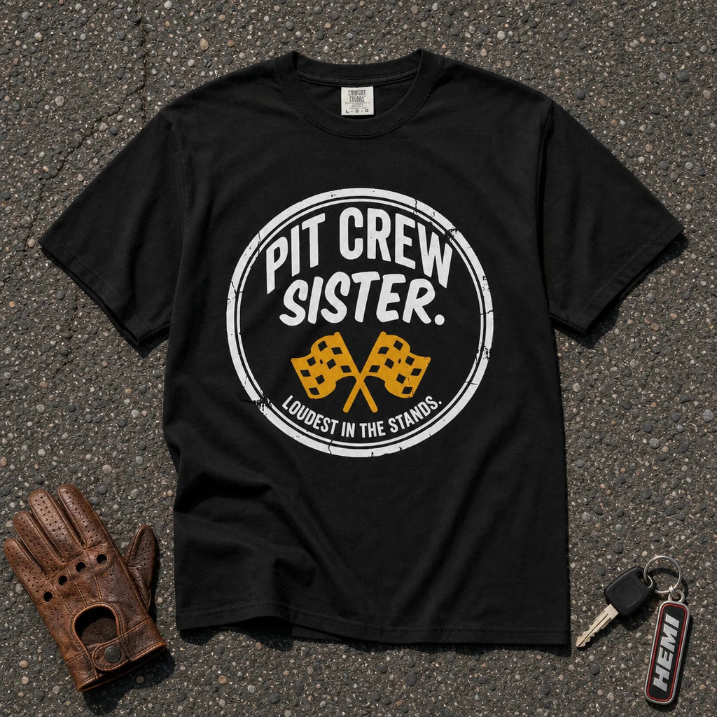 Pit Crew Sister Racing Flags Tee - Road Muse