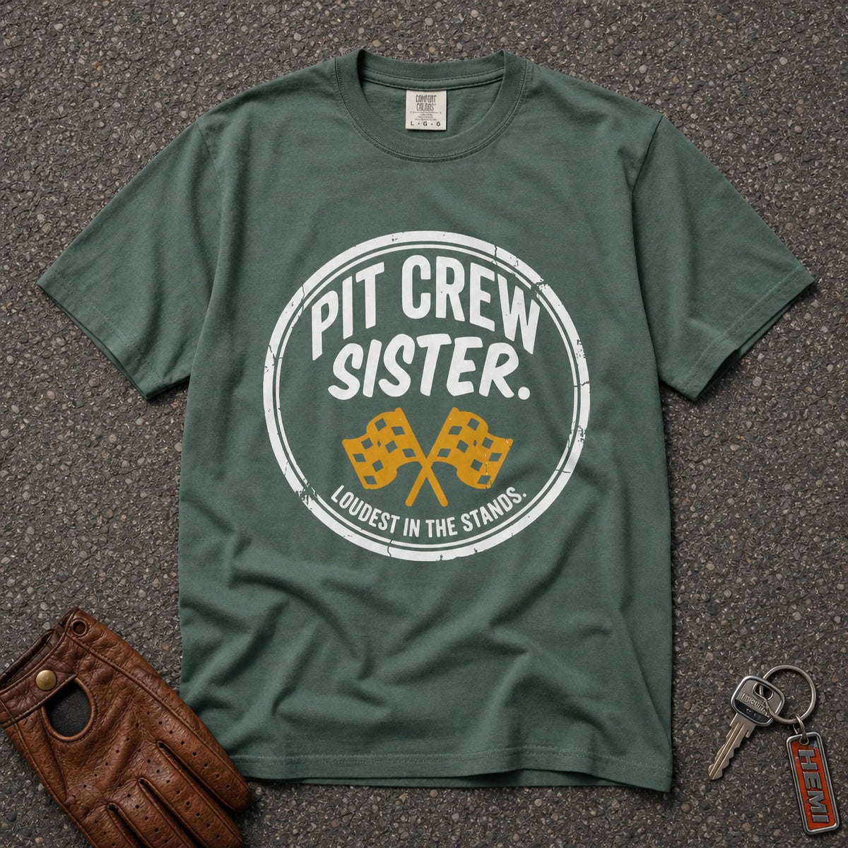 Pit Crew Sister Racing Flags Tee - Road Muse