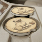 Pug Illustration Car Coasters Set - Road Muse