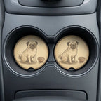 Pug Illustration Car Coasters Set - Road Muse