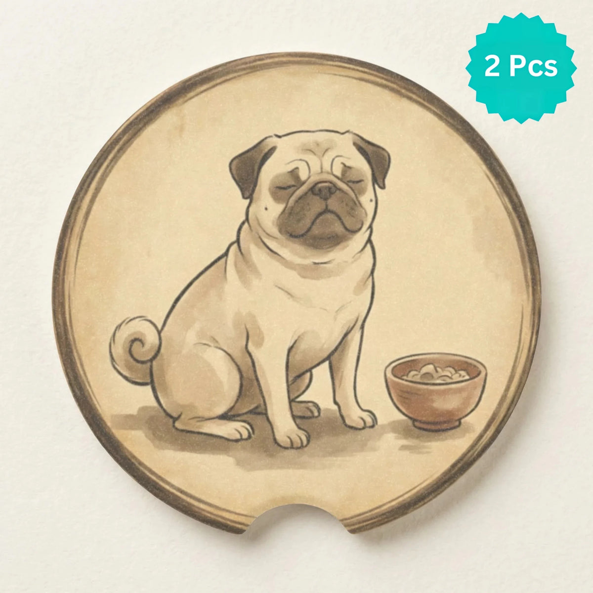 Pug Illustration Car Coasters Set - Road Muse