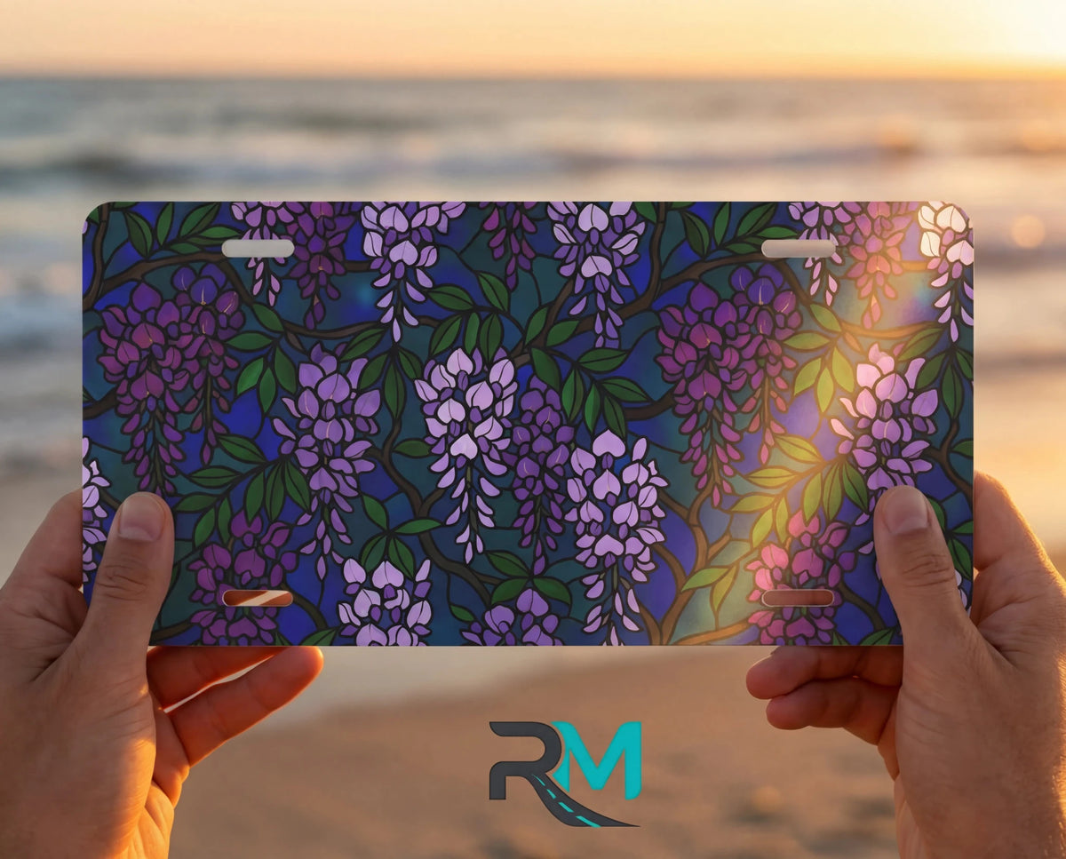 Purple Wisteria Pattern Vanity Plate - Road Muse