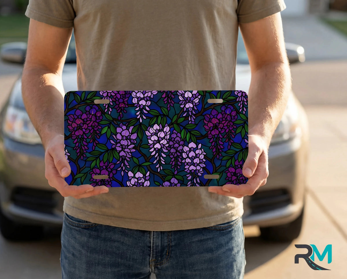 Purple Wisteria Pattern Vanity Plate - Road Muse