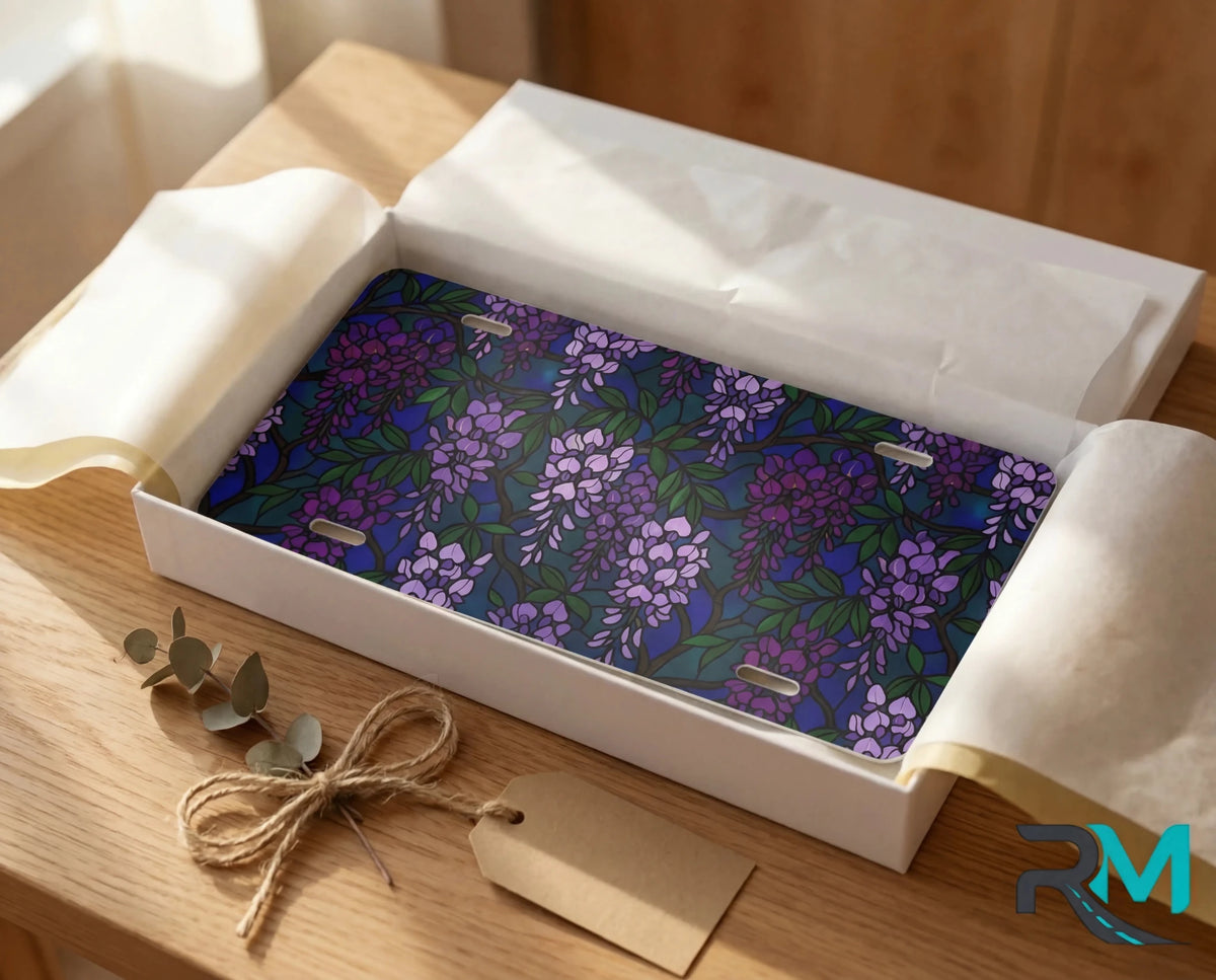 Purple Wisteria Pattern Vanity Plate - Road Muse