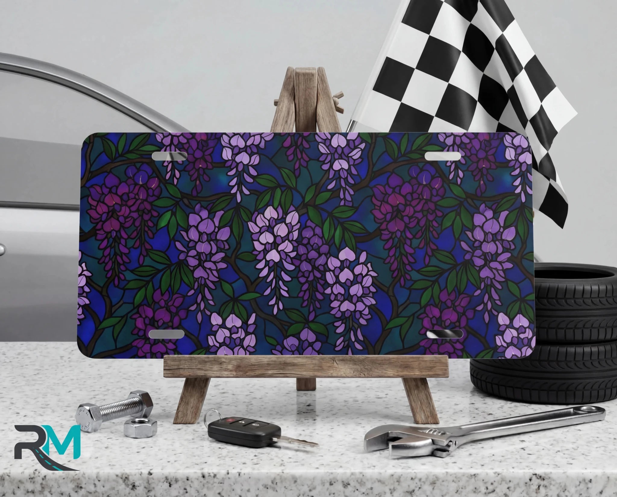 Purple Wisteria Pattern Vanity Plate - Road Muse