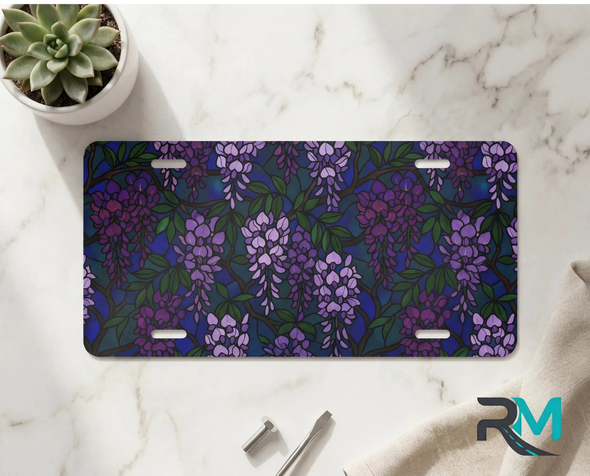 Purple Wisteria Pattern Vanity Plate - Road Muse
