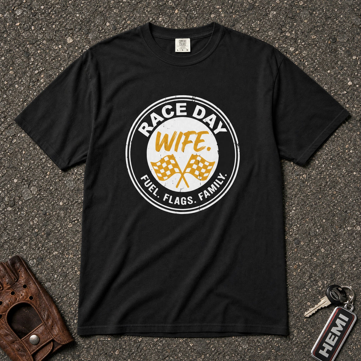 Race Day Wife Circle Flags Tee - Road Muse