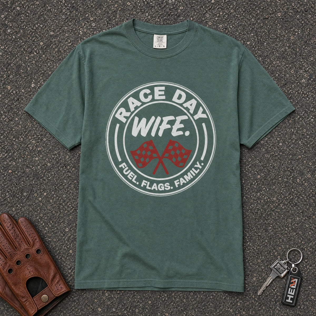 Race Day Wife Flags Graphic Tee - Road Muse