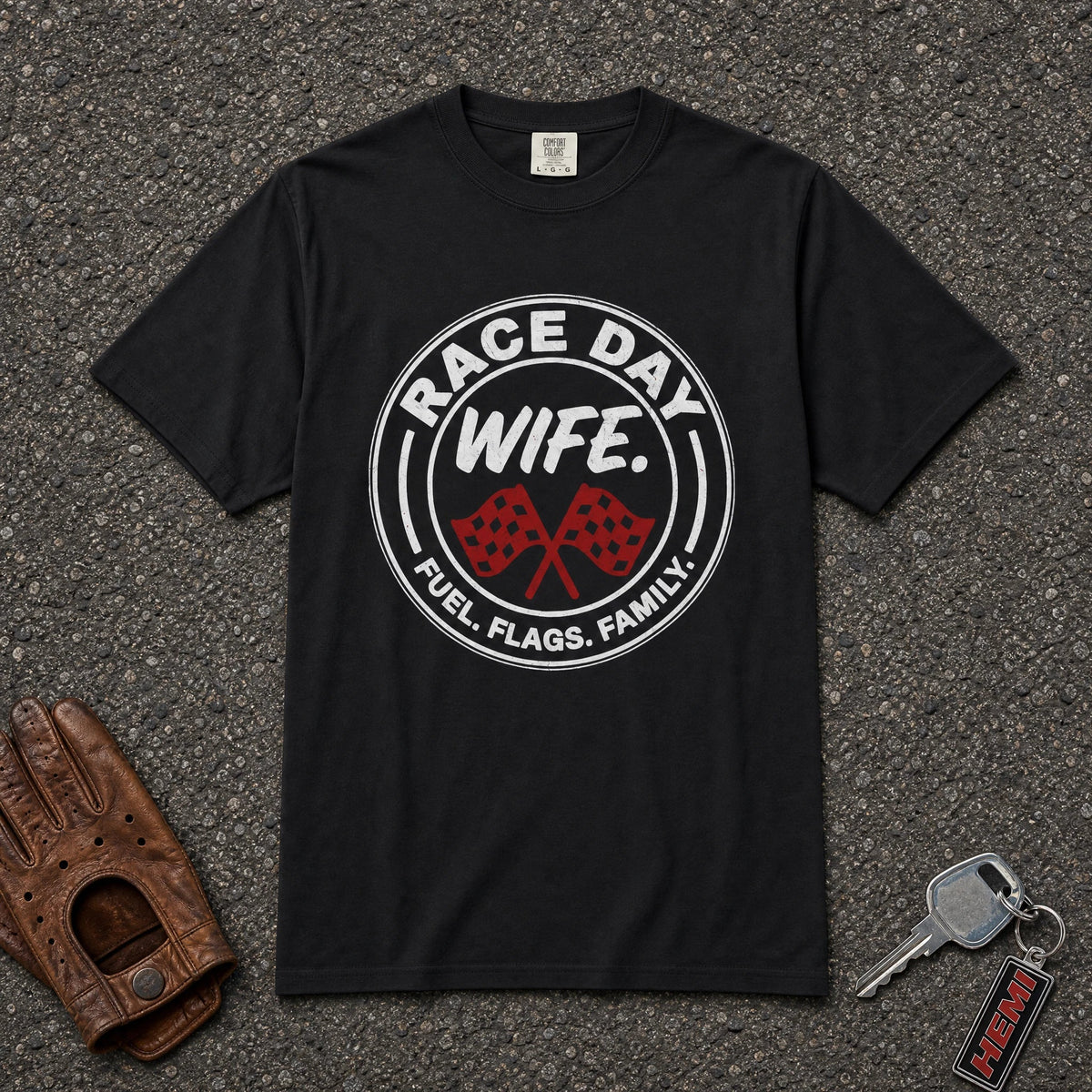Race Day Wife Flags Graphic Tee - Road Muse