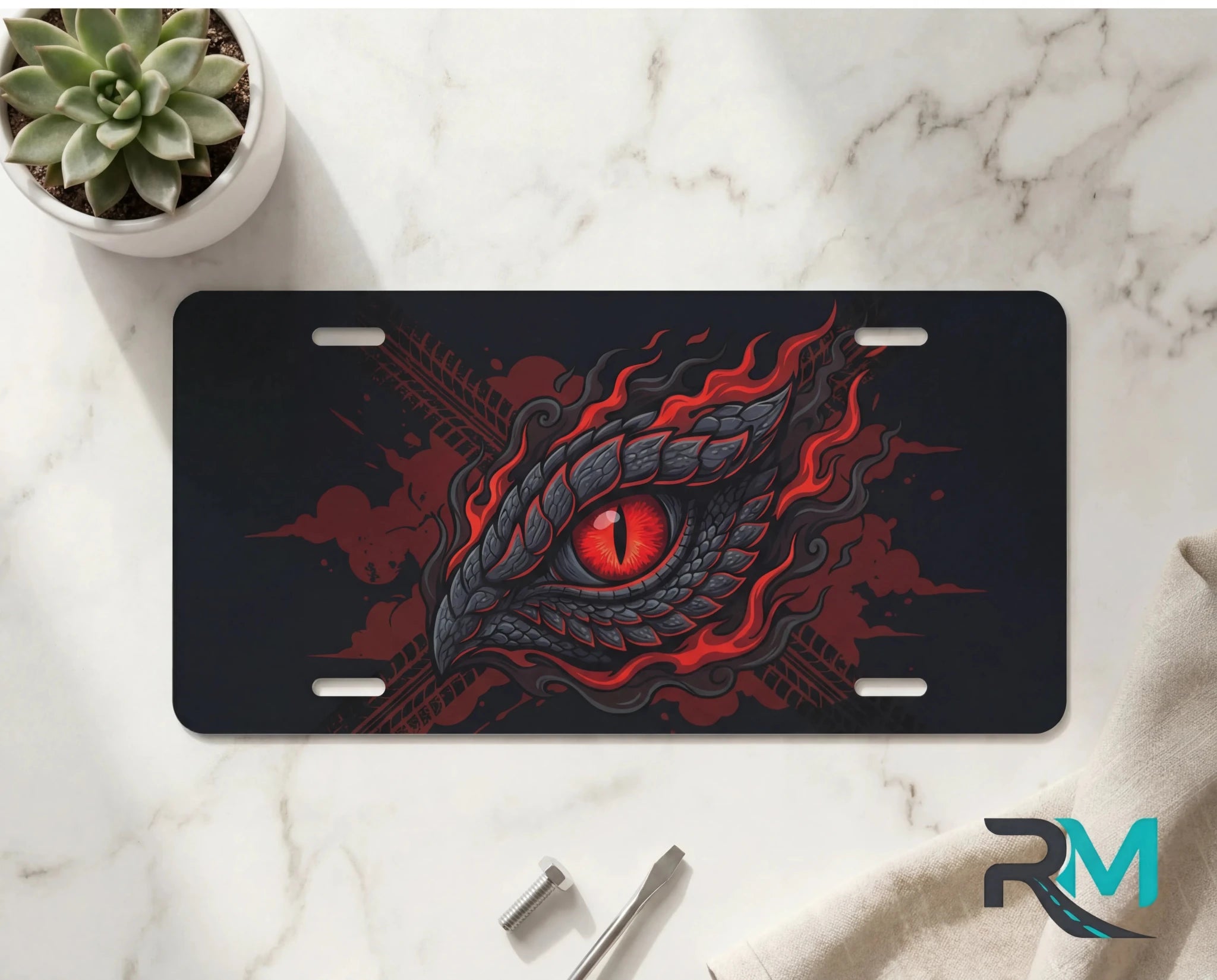 Red Dragon Eye Vanity Plate - Road Muse