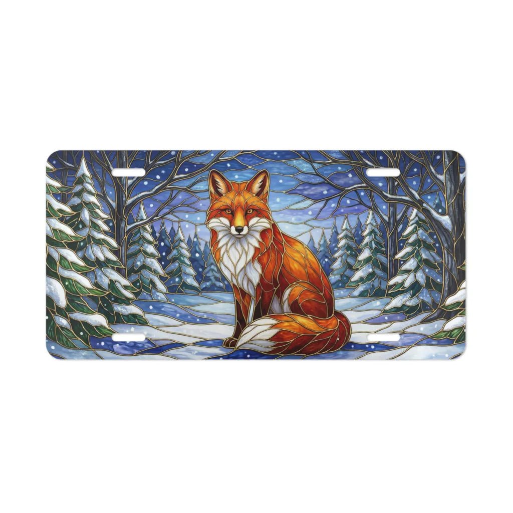 Red Fox in Snowy Forest Vanity Plate - Road Muse