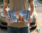 Red Fox in Snowy Forest Vanity Plate - Road Muse