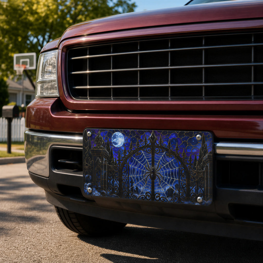 Haunted Gate Spiderweb Gothic Moonlit Vanity Plate