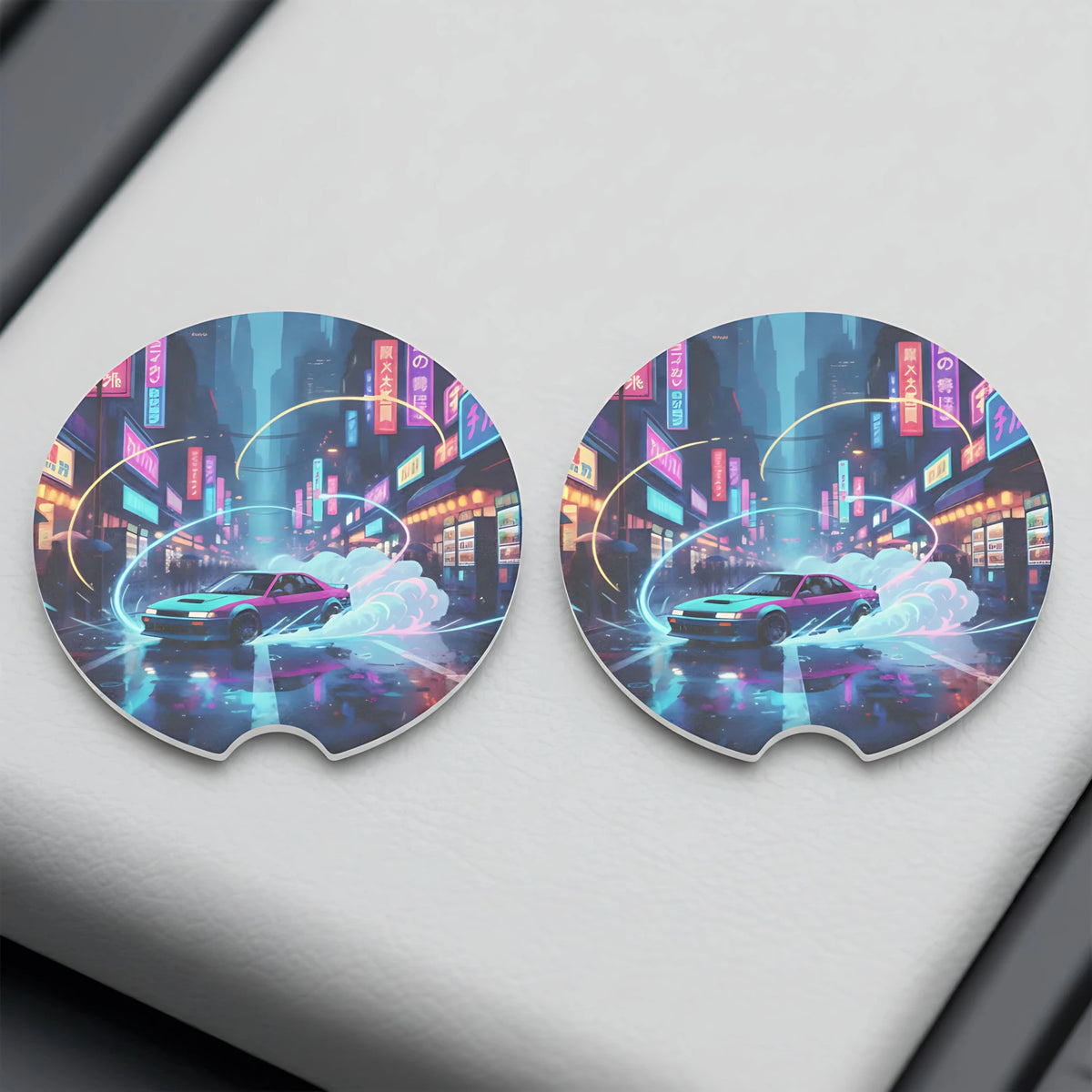 Retro Neon Drift Car Coasters Set - Road Muse