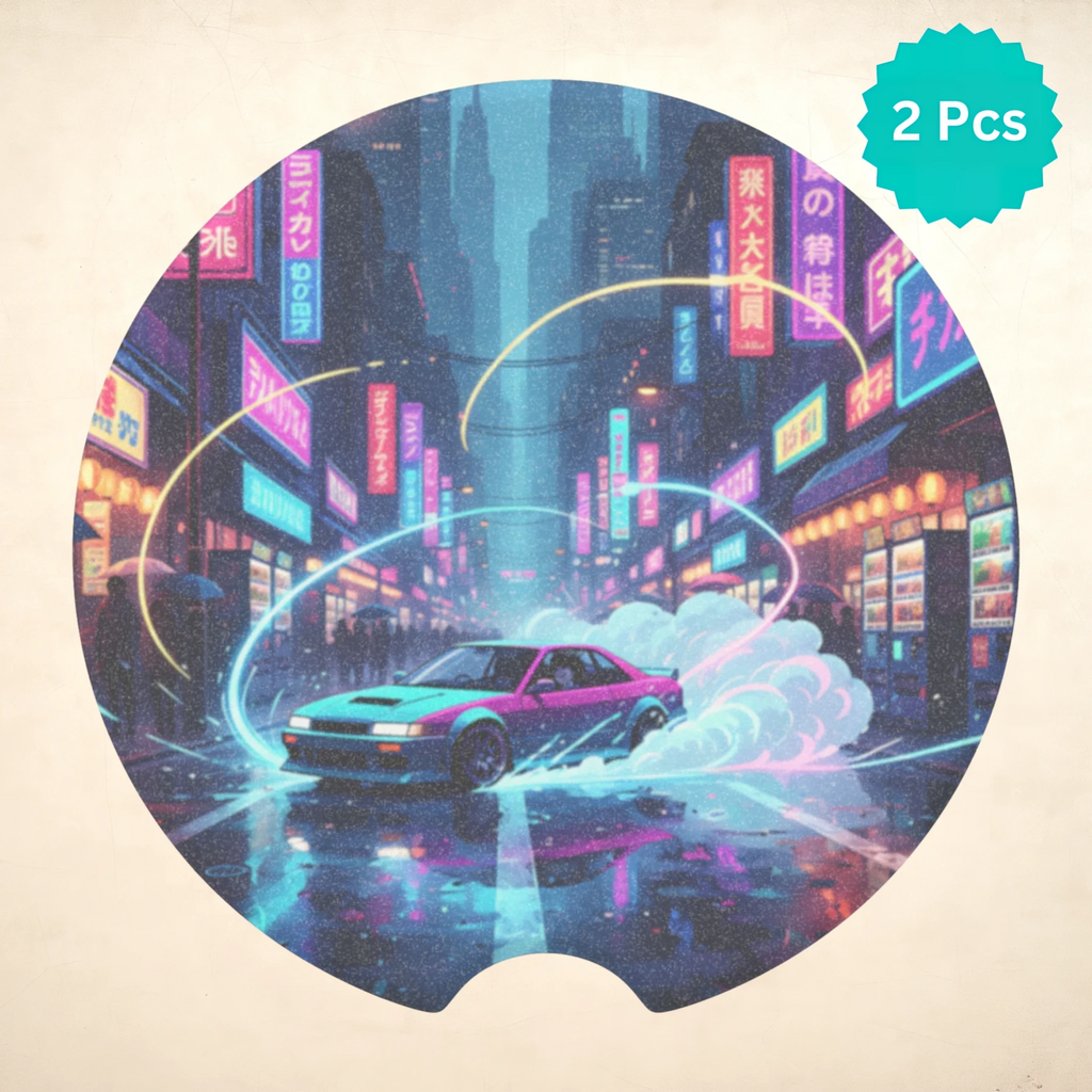 Retro Neon Drift Car Coasters Set - Road Muse