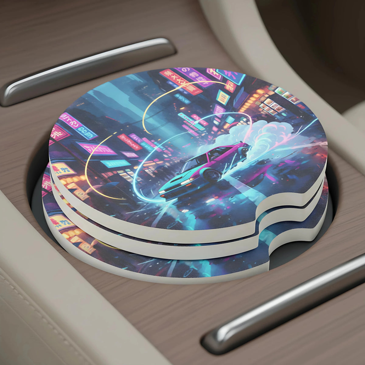 Retro Neon Drift Car Coasters Set - Road Muse