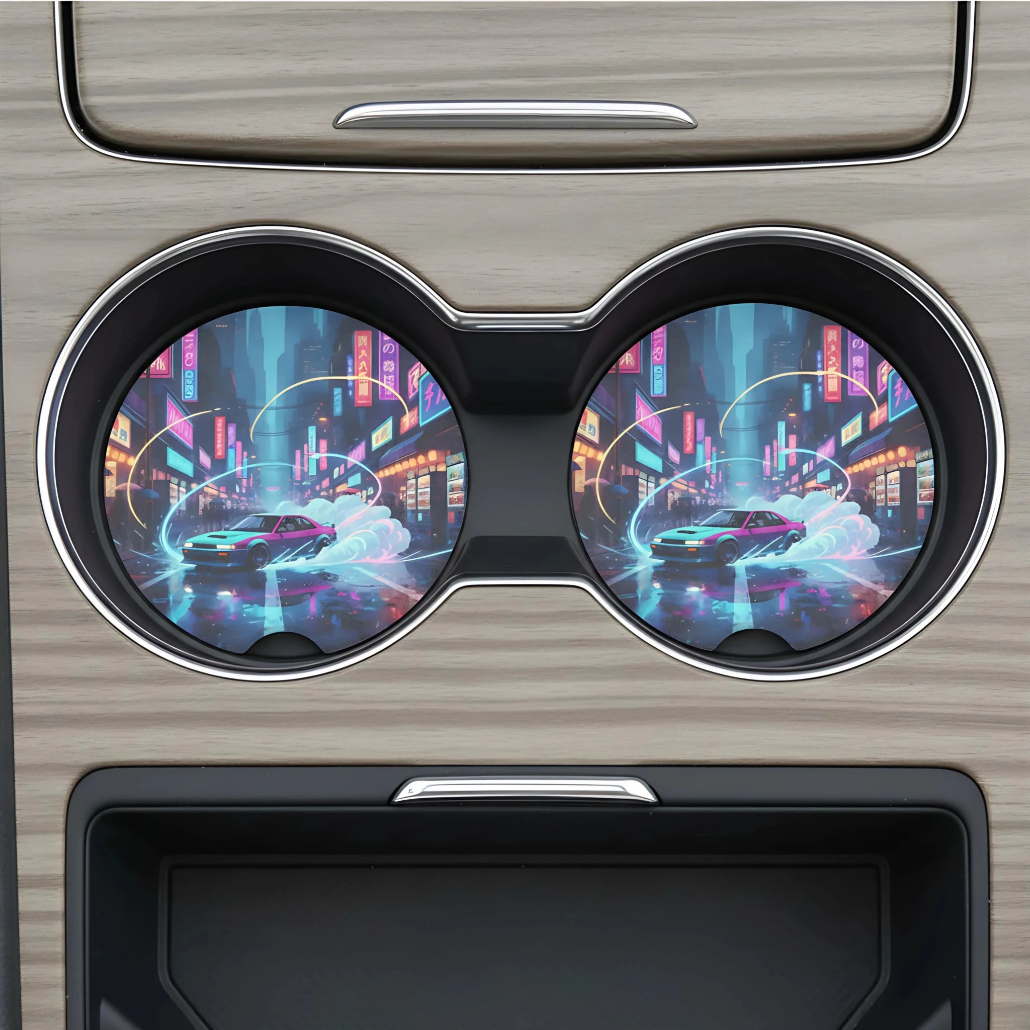 Retro Neon Drift Car Coasters Set - Road Muse