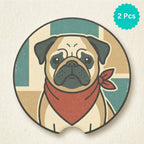 Retro Pug Illustration Car Coasters Set - Road Muse