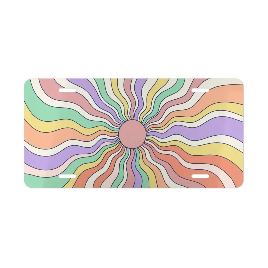 Retro Rainbow Sunburst Pastel Vanity Plate - Road Muse
