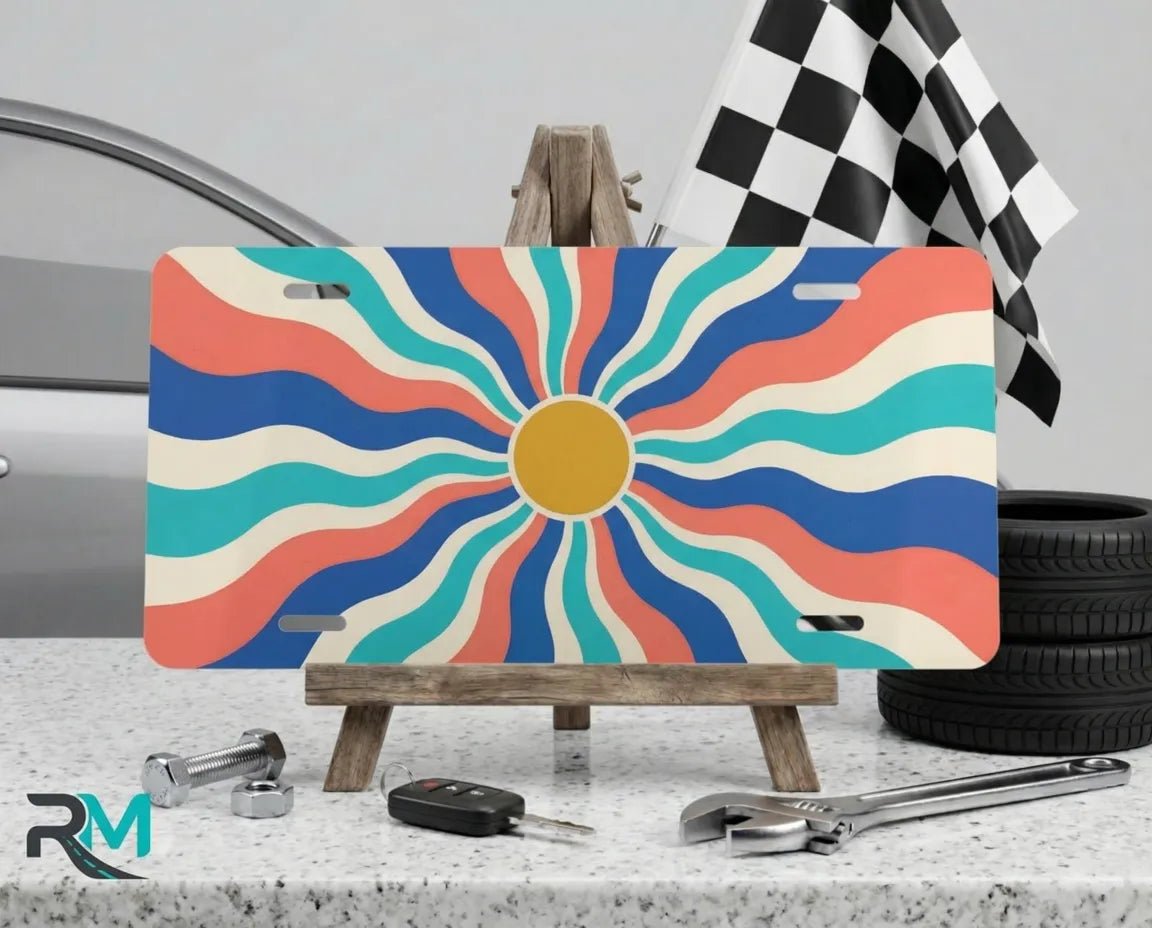 Retro Sunburst Colorful Wave Vanity Plate - Road Muse