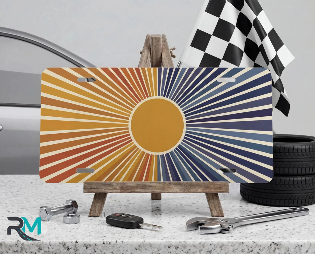 Retro Sunburst Indigo Sunrise Vanity Plate - Road Muse