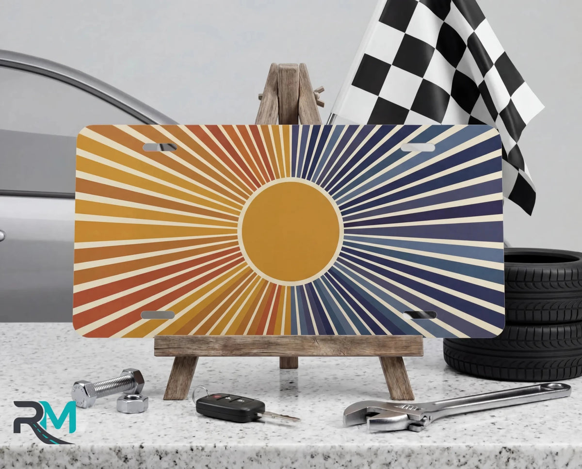 Retro Sunburst Indigo Sunrise Vanity Plate - Road Muse