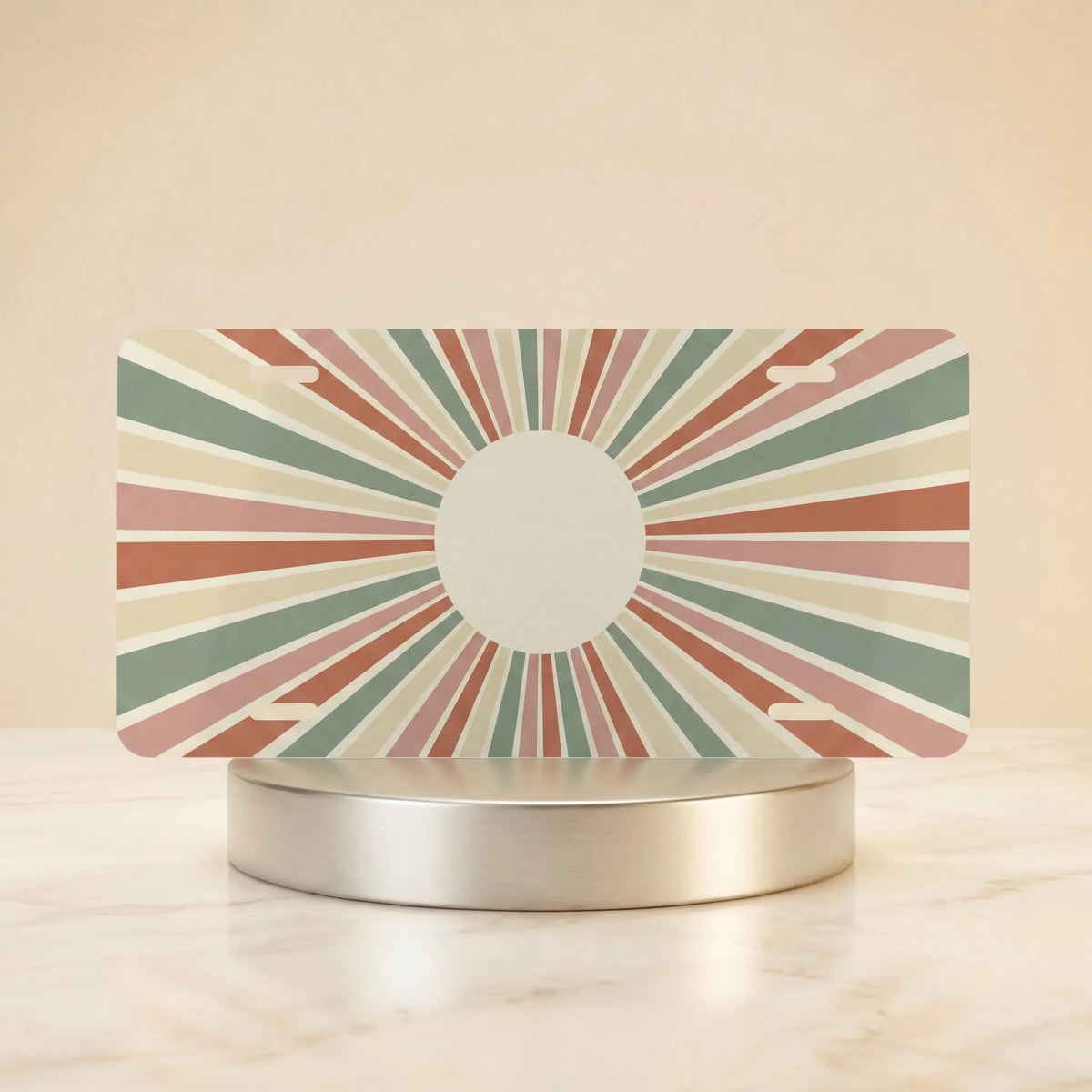 Retro Sunburst Monogram Circle Vanity Plate - Road Muse