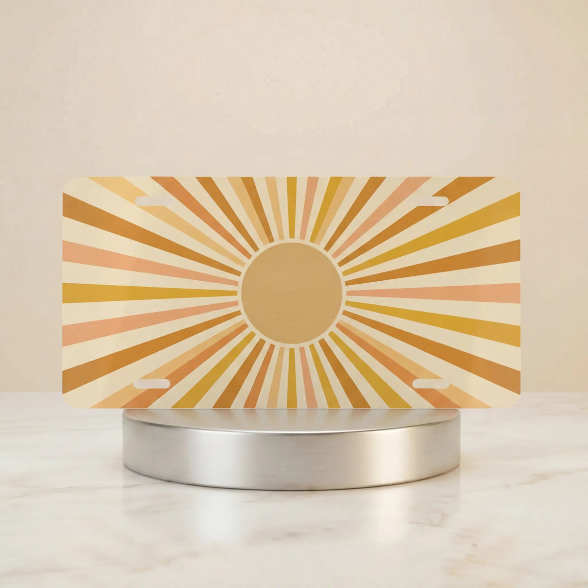 Retro Sunburst Yellow Orange Vanity Plate - Road Muse